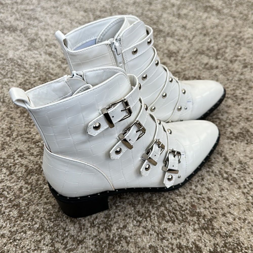 Catherine Melandrano White Leather Heeled Boots 6.5 - Picture 3 of 9